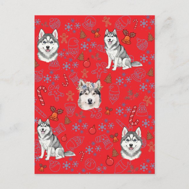Carte Postale Cute Husky Dog Christmas Winter Seamless Pattern  (Devant)