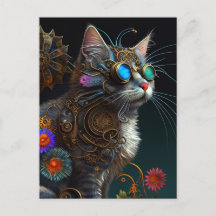 Cute imaginaire steampunk chat et fleurs IA art