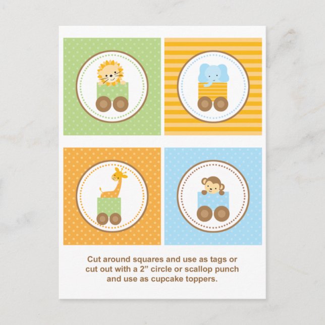 Carte Postale Cute Jungle Animal Train Cupcake Toppers (Devant)