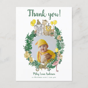 Carte Postale Cute Jungle Safari Animaux Baby shower Merci 