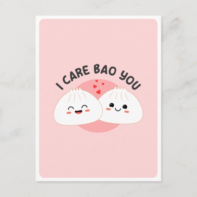 Carte Postale Cute Kawaii Bao Dumpling Asian Food Pun Love Citat (Devant)