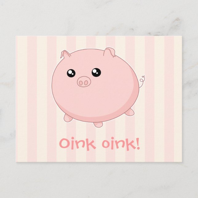 Carte Postale Cute Kawaii chubby porc rose (Devant)