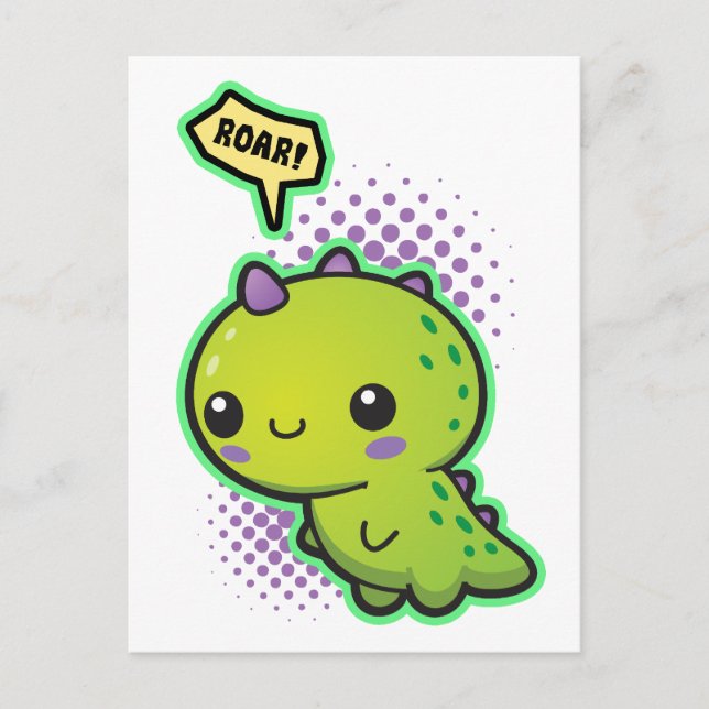 Carte Postale Cute Kawaii Dinosaur (Devant)