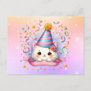Carte Postale Cute Kawaii Kitty Chat Anniversaire MessageCard