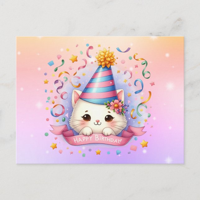 Carte Postale Cute Kawaii Kitty Chat Anniversaire MessageCard (Devant)