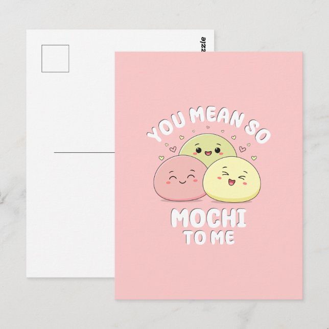 Carte Postale Cute Kawaii Mochi Food Pun Pastel Pink Love Citati (Devant / Derrière)