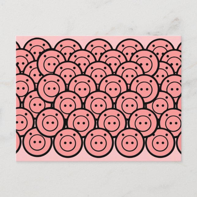 Carte Postale Cute Kawaii Pink Piglets & Piglets Motif Vector Ar (Devant)