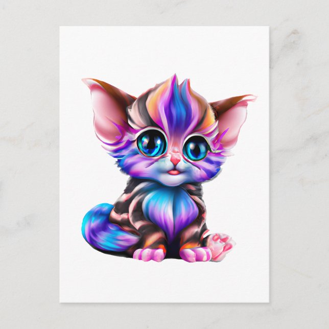 Carte postale Cute Kawaii Striped Baby Kitten (Devant)