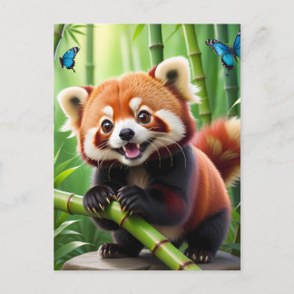 Carte Postale Cute Kawaii style Panda rouge dans une forêt de Ba