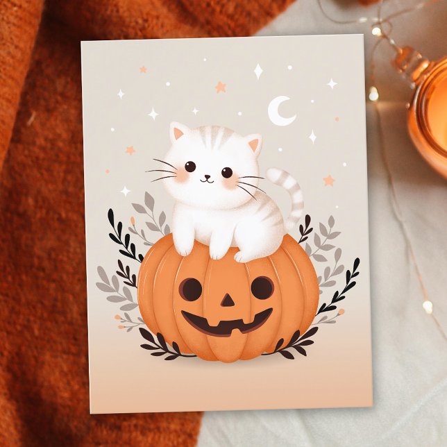 Carte Postale Cute Kitten Assis Sur Citrouille Moderne Halloween (Créateur téléchargé)