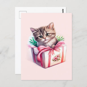 Carte Postale Cute Kitten dans une boîte Cadeau d'anniversaire
