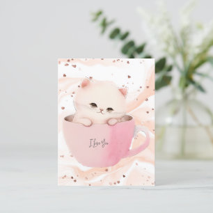Carte Postale Cute Kitten dans une Tea up