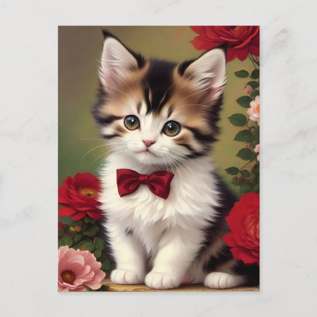 Carte Postale Cute Kitten portant un mât rouge (Devant)