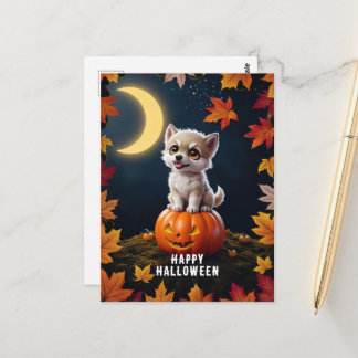 Carte Postale Cute Kitten sur un Citrouille aux feuilles d'autom