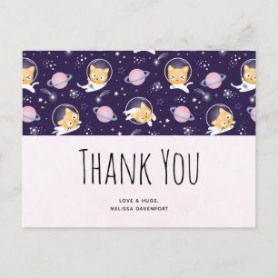 Carte Postale Cute Kitty Chat Astronautes Motif Merci