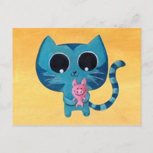 Carte Postale Cute Kitty Chat et Cochon