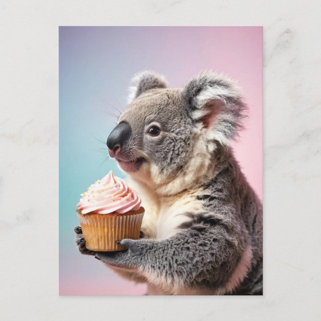 Carte Postale Cute Koala Avec Cupcake Pastel Gradient (Devant)