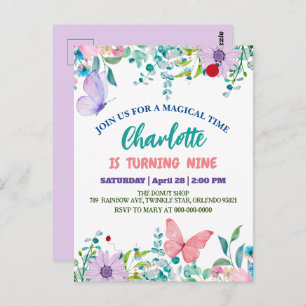 Carte Postale Cute Ladybug Polka point floral Fleur Nom d'annive