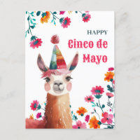 Cute Lama avec Fleurs Fuchsia Joyeux Cinco de Mayo