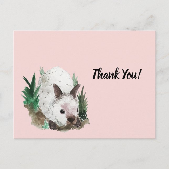 Carte Postale Cute lapin Blush Baby shower rose Merci (Devant)