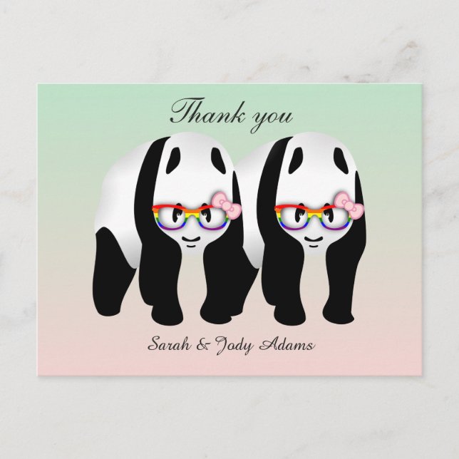 Carte Postale Cute Lesbian Pandas Merci (Devant)