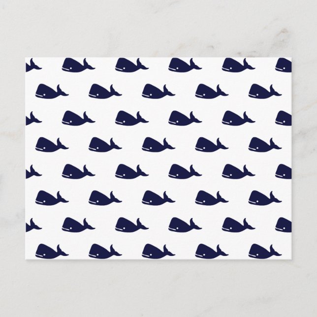Carte Postale Cute Little Navy Motif de baleine bleue sur blanc (Devant)