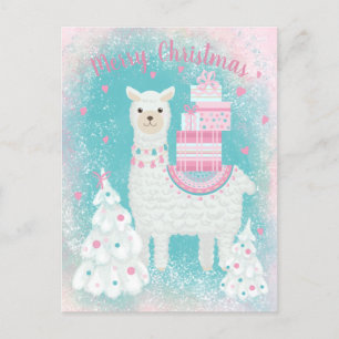 Carte Postale Cute Llama avec cadeaux de Noël