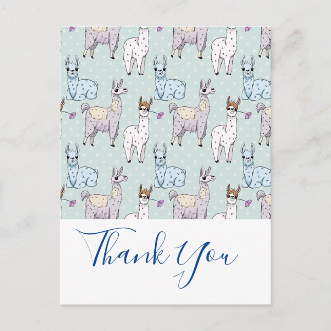 Carte Postale Cute Llama Motif sur le Merci Pois (Devant)