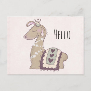Carte Postale Cute Llama Princesse portant une couronne Bonjour