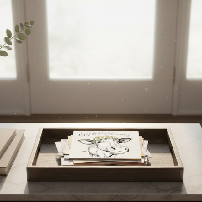 Carte Postale Cute Main Levée Vache Daisies Déplacement Faire-pa (Créateur téléchargé)