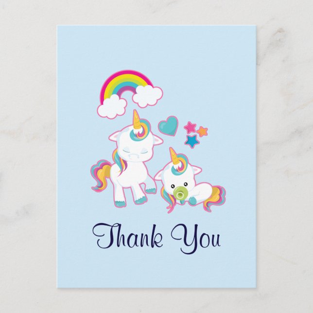Carte Postale Cute Mama & Baby Unicorn Merci magique (Devant)