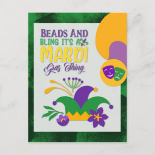 Carte Postale Cute Mardi Gras Beads et Bling