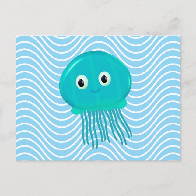 Carte Postale Cute méduse Cartoon Dans L'Océan Bleu (Devant)