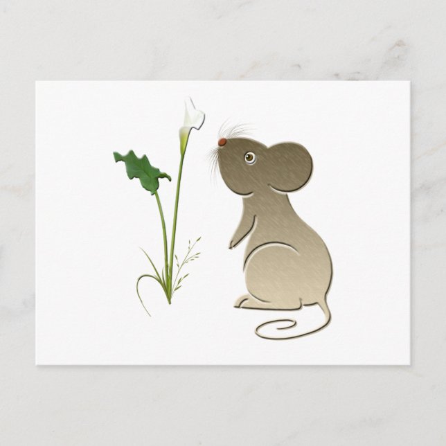 Carte Postale Cute Mouse et Calla Lily (Devant)