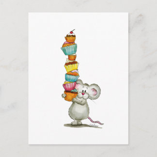 Carte Postale Cute Mouse transporte des gâteaux - par Gerda Stei