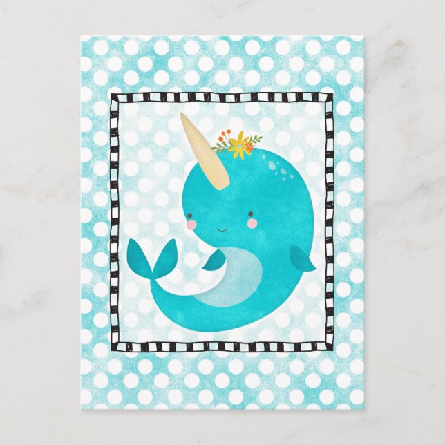 Carte Postale Cute Narwhal - Turquoise Aqua Whale (Devant)