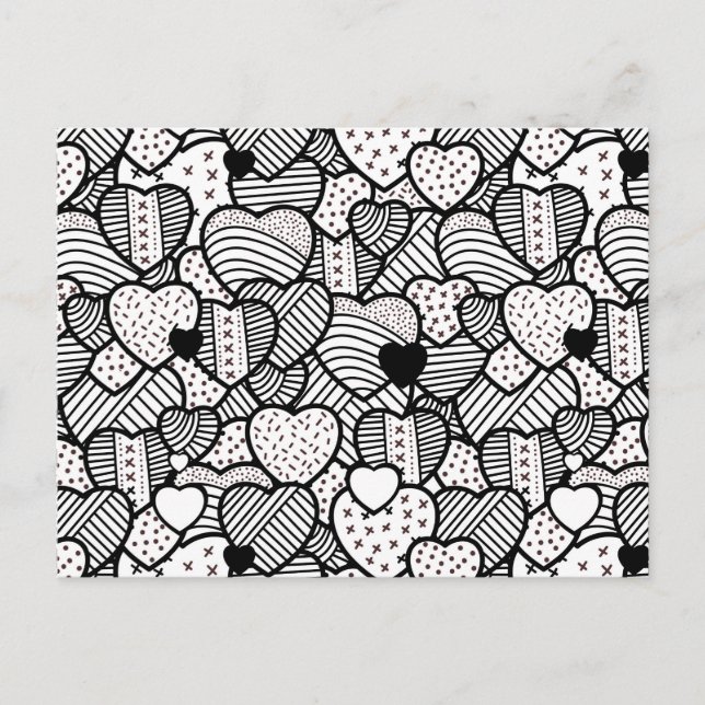 Carte Postale Cute noir blanc coeurs motif (Devant)