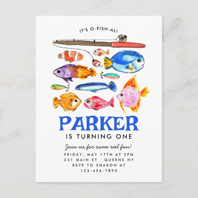 Carte Postale Cute O-Fish-al Reel Amusant Pêche Poisson Annivers (Devant)