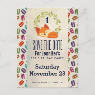 Carte Postale Cute Orange Fox avec couronne Enregistrer la date