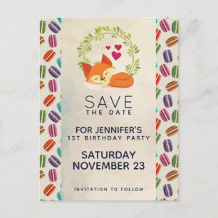 Carte Postale Cute Orange Fox avec couronne Enregistrer la date