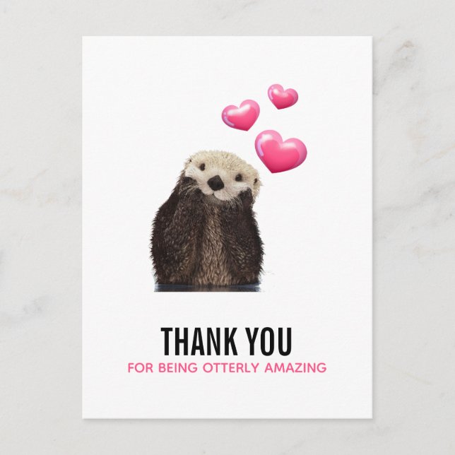 Carte Postale Cute Otter avec Valentines Coeurs Drôle Pun (Devant)