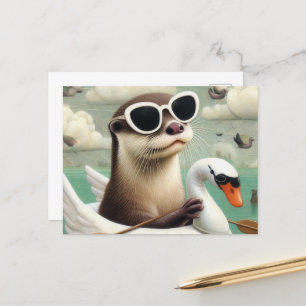 Carte Postale Cute Otter dans un cygne flottant