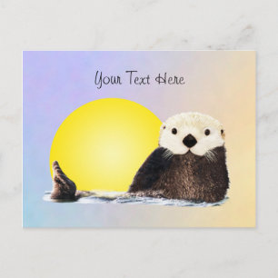 Carte Postale Cute Otter et la Lune et l'Arrière - plan