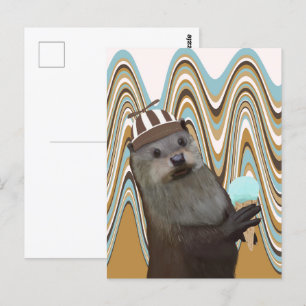 Carte Postale Cute Otter Tenant La Crème Glace Sur L'Arrière - p
