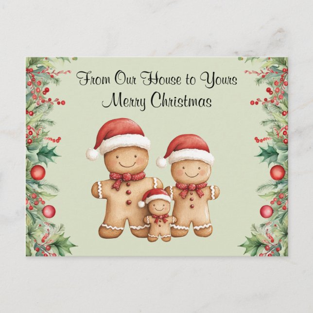 Carte Postale Cute pain d'épices biscuit Noël de famille (Devant)