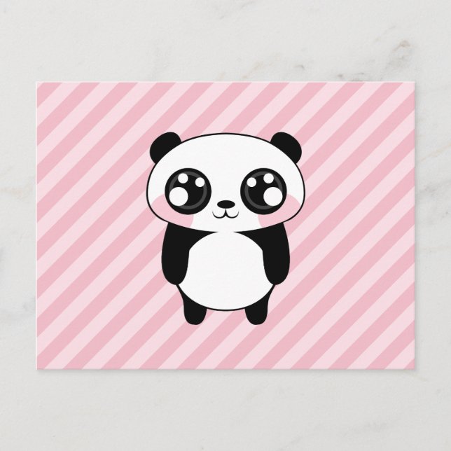 Carte Postale Cute Panda Bear Pink Stripes Arrière - plan (Devant)