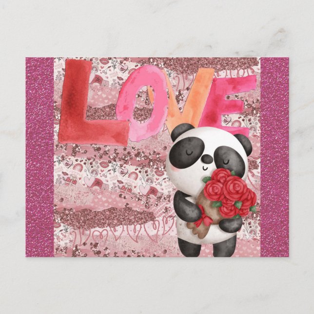 Carte Postale Cute Panda Ours Valentines Jour Amour (Devant)