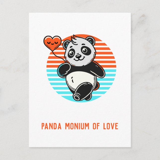Carte Postale Cute Panda "Panda-monium of Love" (Devant)