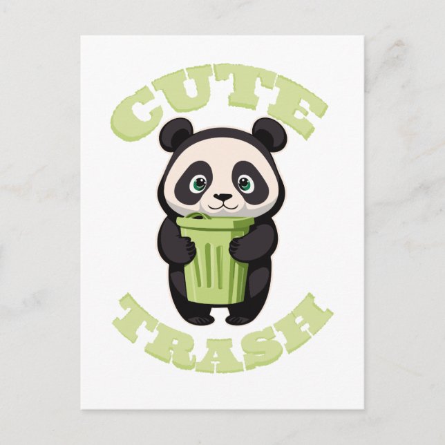 Carte Postale Cute Panda tient une poubelle (Devant)