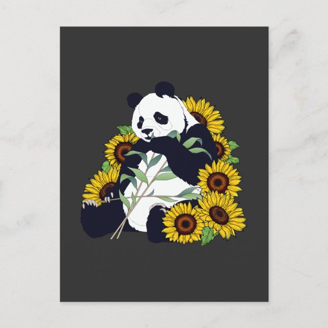 Carte Postale Cute Panda Tournesol Lover De Belles Fleurs (Devant)